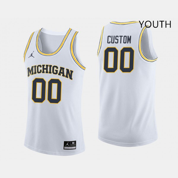 Youth University of Michigan #00 Custom White Jordan Brand Official Game Jersey